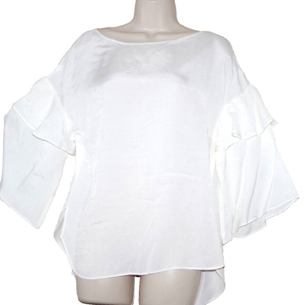 CITY Japan Cupro White cold shoulder bell Sleeve Slit Back Blouse size:1